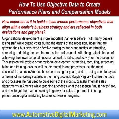 3 dmsc 2013 objective data performance plans