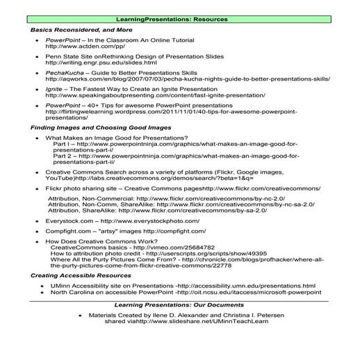 Learning Presentations - Follow Up Resources