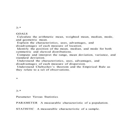 3 goals calculate the arithmetic mean, weighted mean,