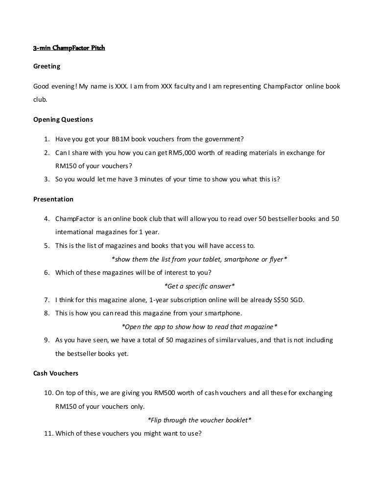 3 minute sales pitch