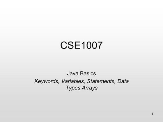 java basics - keywords, statements data types and arrays