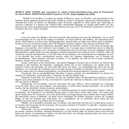 3   partie belge feuillets-carnets de j.m thomas -début notes sur séjour en tournaisis 14-18