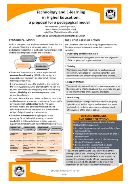 Technology an E-Learning in Higher Education: a proposal for a pedagogic model