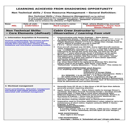Virgin Australia - Engineer Shadowing Exercise 