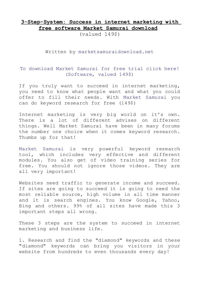 3 Step System Success In Internet Marketing With Free Software Mark