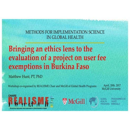 Bringing an ethics lens to the evaluation of a project on user fee exemptions...