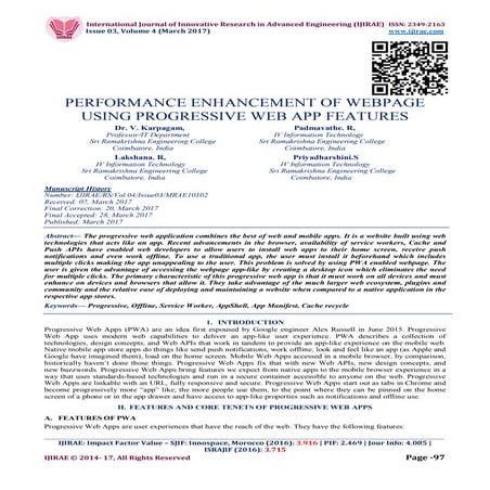 PERFORMANCE ENHANCEMENT OF WEBPAGE USING PROGRESSIVE WEB APP FEATURES