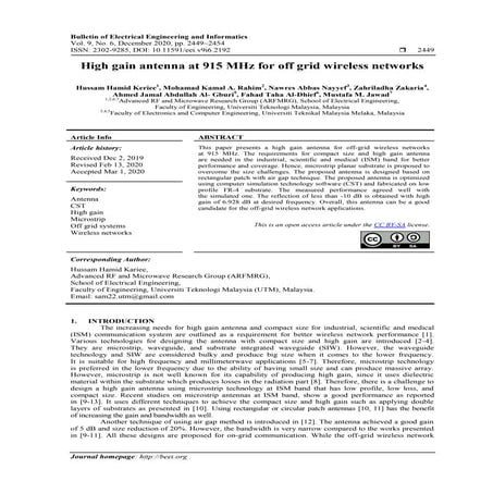 High gain antenna at 915 MHz for off grid wireless networks