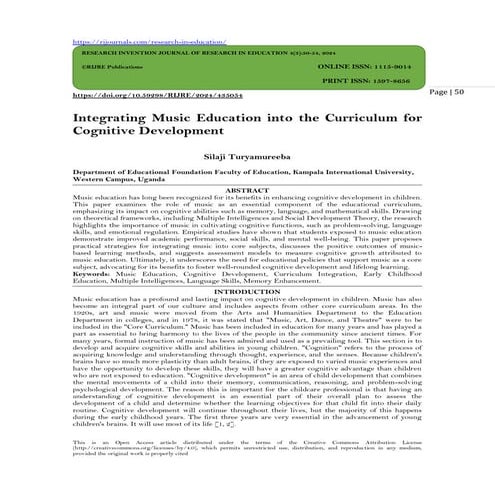 Integrating Music Education into the Curriculum for  Cognitive Development (w...