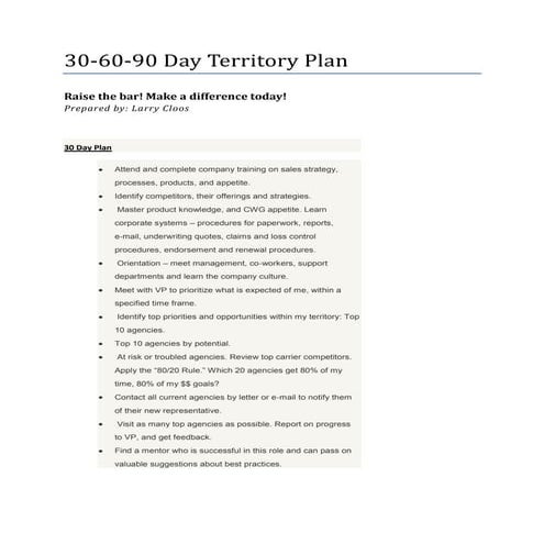 30 60 90 Day Sales Plan