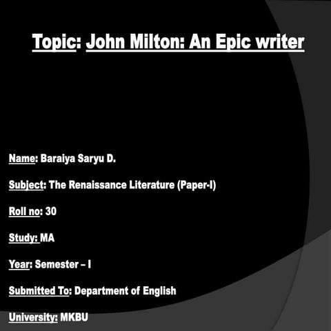 John Milton: As an Epic Writer