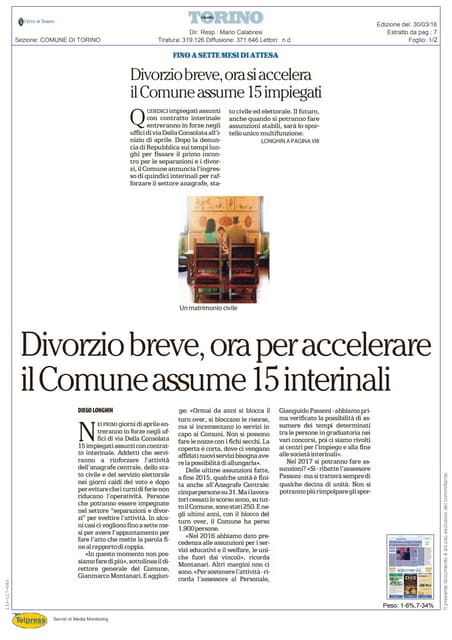 Repubblica - Divorzio breve, ora si accelera il Comune assume15 impiegati