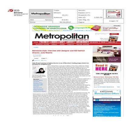 Clipping Metropolitan 30/04/12 @ IED Barcelona
