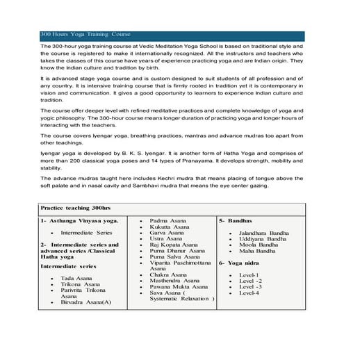 300 hours yoga training course