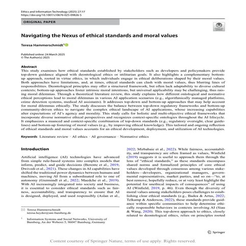 Navigating Ethical Standards and Moral Values in AI Technologies | PDF