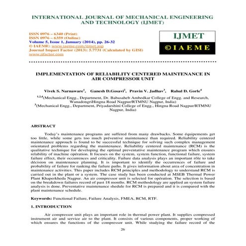 IMPLEMENTATION OF RELIABILITY CENTERED MAINTENANCE IN AIR COMPRESSOR ...