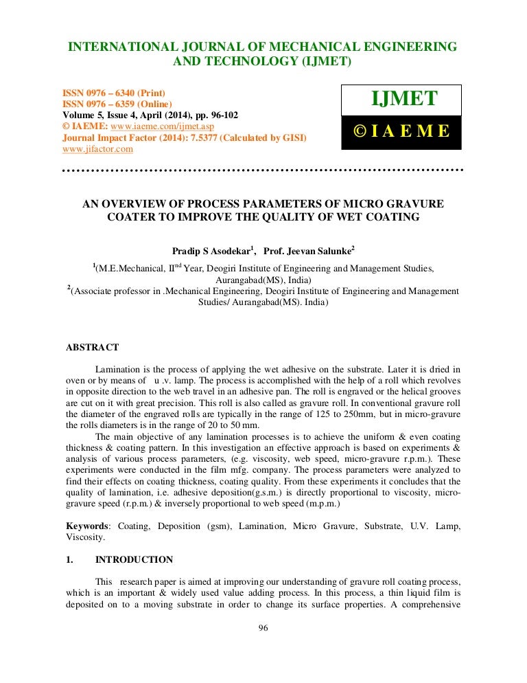 AN OVERVIEW OF PROCESS PARAMETERS OF MICRO GRAVURE COATER TO IMPROVE …