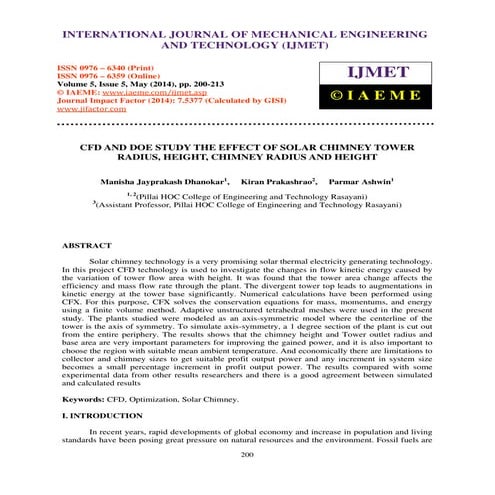 Thermal Analysis and Design Optimization of Solar Chimney using CFD | PDF