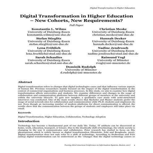Digital Transformation in Higher Education – New Cohorts, New ...