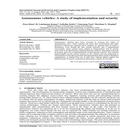 Autonomous vehicles: A study of implementation and security | PDF