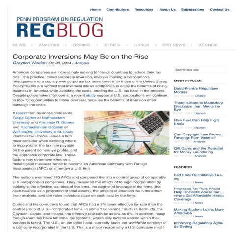 Corporate Inversions May Be on the Rise | RegBlog