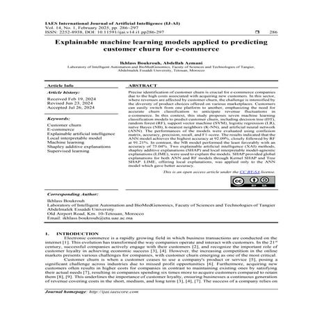 Explainable machine learning models applied to predicting customer churn for e-commerce