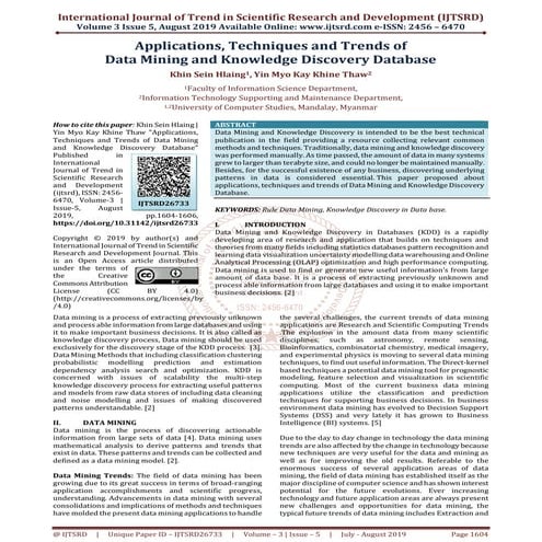 Applications, Techniques and Trends of Data Mining and Knowledge Discovery Da...