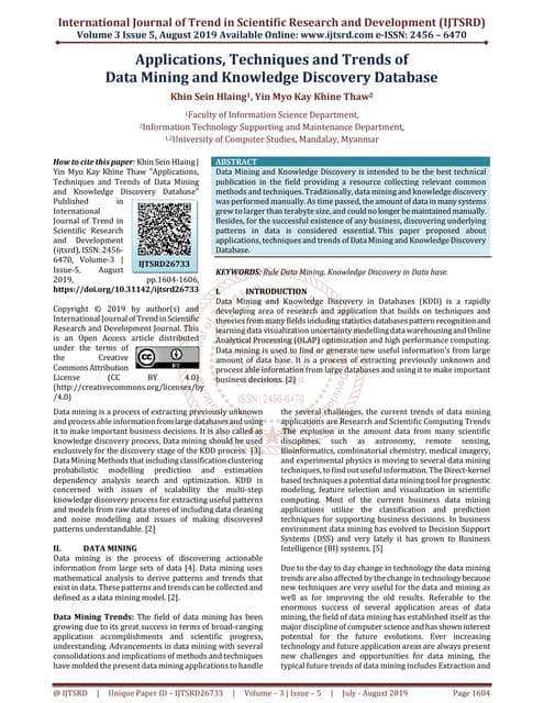 Applications, Techniques and Trends of Data Mining and Knowledge Discovery Da...