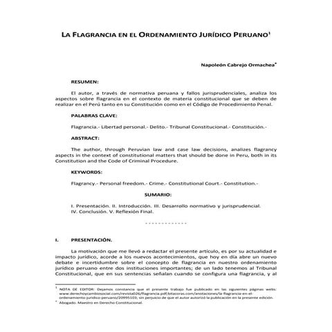 La flagrancia en el Ordenamiento Juridico Peruano | PDF