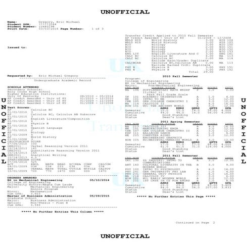 Collegiate Transcript