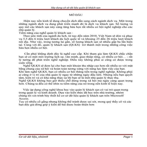 Xây dựng cơ sở dữ liệu quản lý khách sạn