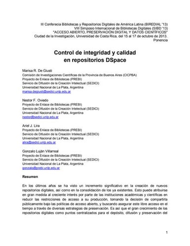 Control de integridad y calidad en repositorios DSpace
