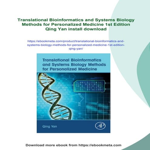 Translational Bioinformatics and Systems Biology Methods for Personalized Med...