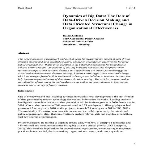 Dynamics of Big Data - Survey Tool