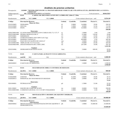 ANÁLISIS DE COSTOS UNITARIOS DE OBRA 