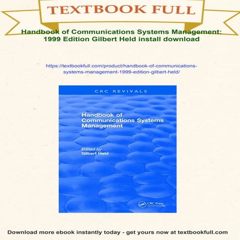 Handbook of Communications Systems Management: 1999 Edition Gilbert ...