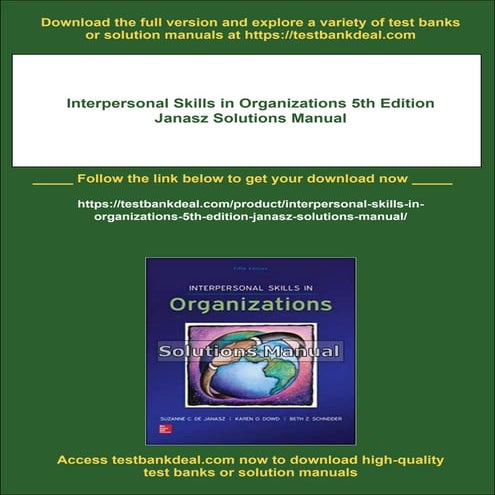 Interpersonal Skills in Organizations 5th Edition Janasz Solutions Manual