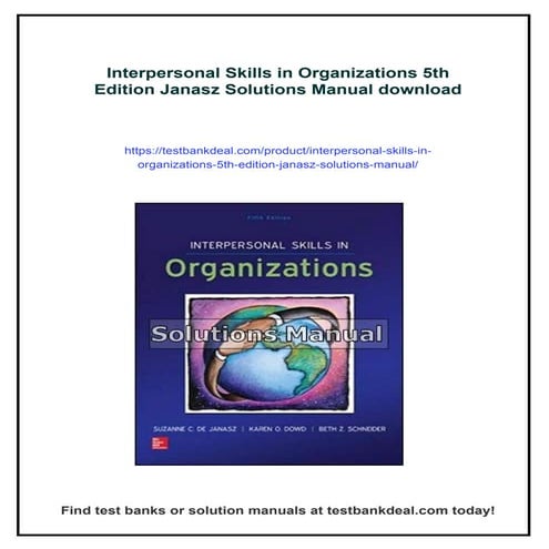 Interpersonal Skills in Organizations 5th Edition Janasz Solutions Manual