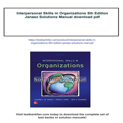 Interpersonal Skills in Organizations 5th Edition Janasz Solutions Manual