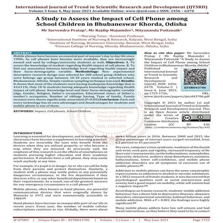 A Study to Assess the Impact of Cell Phone among School Children in ...