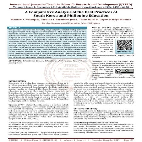A Comparative Analysis of the Best Practices of South Korea and Philippine Ed...