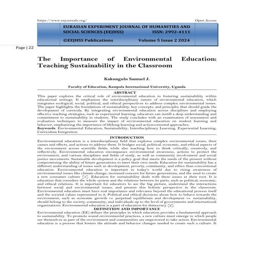 The Importance of Environmental Education: Teaching Sustainability in ...