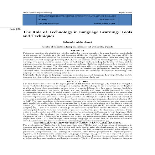 The Role of Technology in Language Learning: Tools  and Techniques (www.kiu.a...