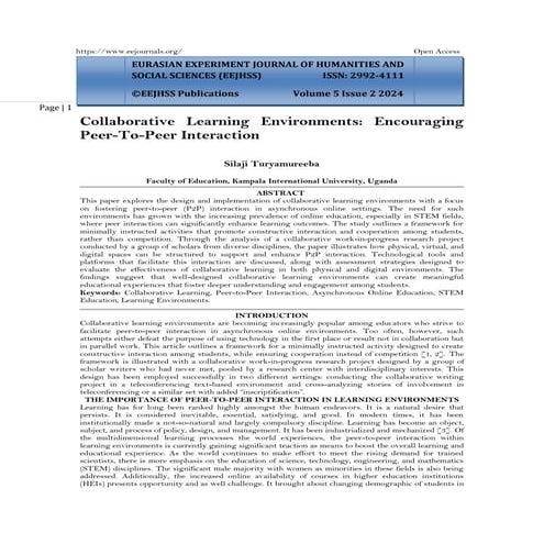 Collaborative Learning Environments: Encouraging  Peer-To-Peer Interaction (w...