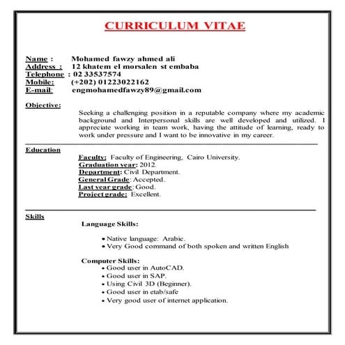 an english cv