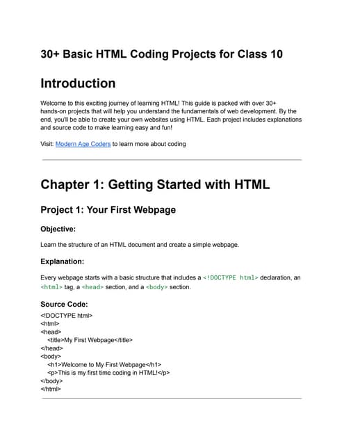 30+ Basic HTML Coding Projects for Class 10.pdf