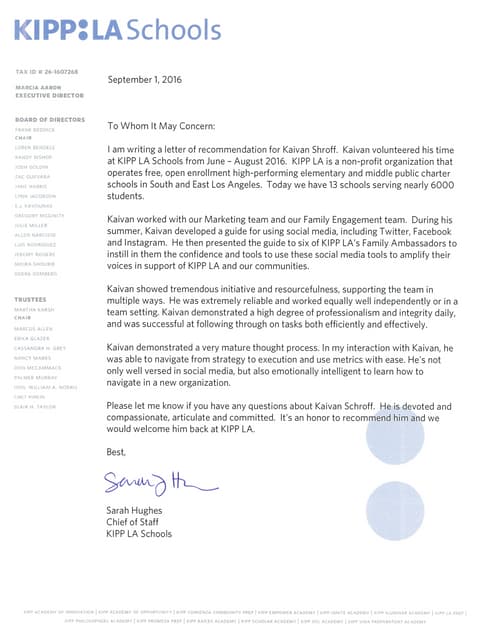 Kaivan Shroff%2c Letter of Recommendation | PDF