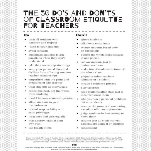 30 Classroom Ettiquette for Teachers and Students 