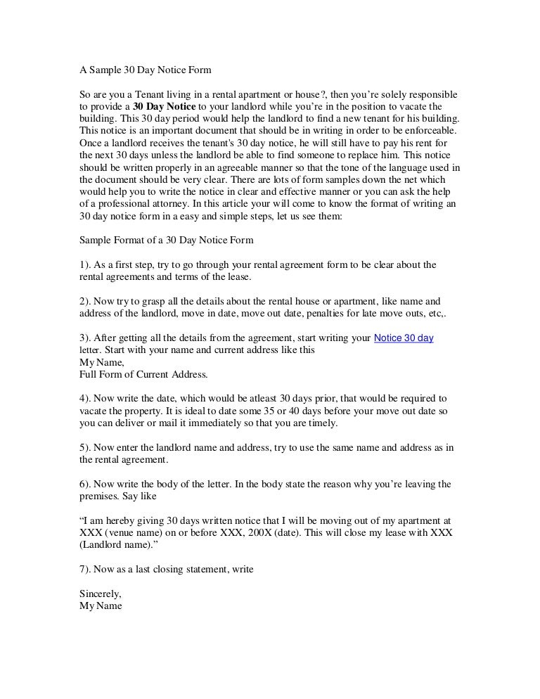 how to write a 30 day notice