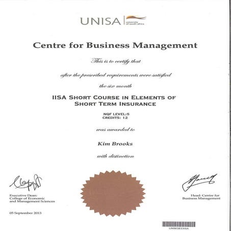 UNISA Certificate